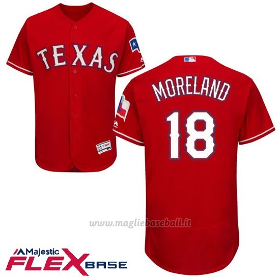 Maglia Baseball Uomo Texas Rangers Mitch Moreland Scarlet Autentico Collezione Flex Base